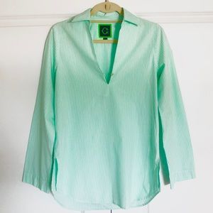 C. Wonder Striped Mint Green Collared Tunic